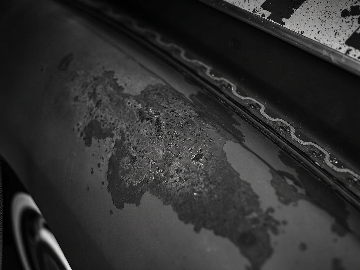 Rust damage on a classic car fender panel